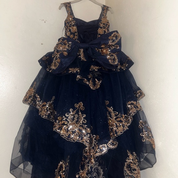 Elegant Navy and Gold Kids Dress